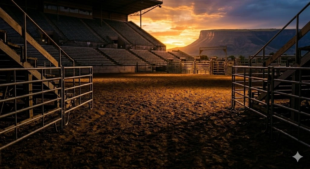 Grand View covered grandstand and arena facing the Grand Mesa